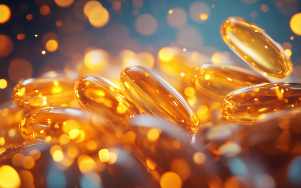 Close-up of high-quality fish oil softgels representing Omega-3 supplements.