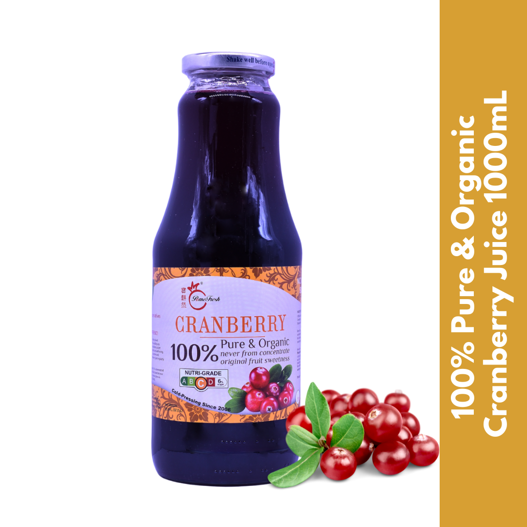 【PomeFresh】100% Pure Organic Cranberry Juice | 1000mL | Never from Concentrate | Juice for UTI