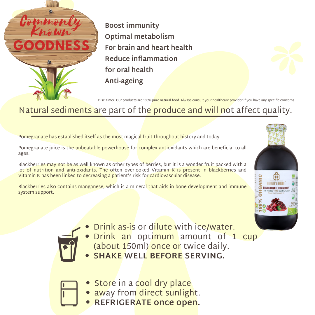 【Georgia's Natural】Pomegranate Blackberry 750mL | 100% Pure Organic | Best of Both Worlds