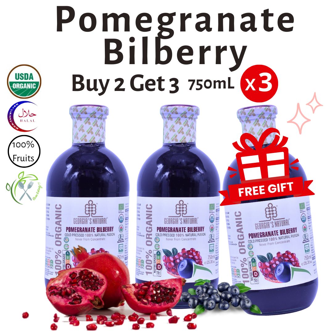 [Georgia's Natural] Pomegranate Bilberry Juice 750mLX2 Bottles | 100% Pure Organic | PREMIUM