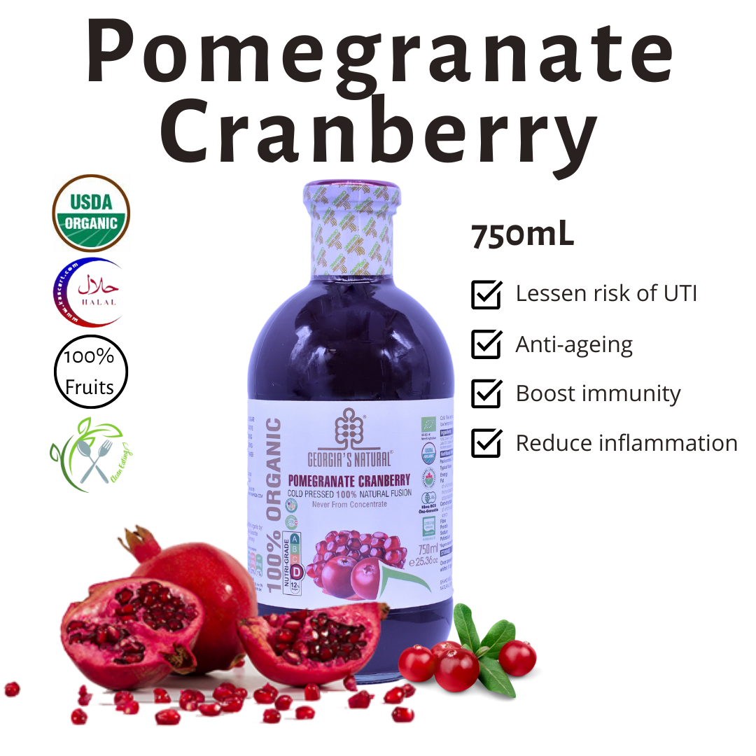 [Georgia's Natural] Pomegranate Cranberry Juice 750mL | 100% Pure Organic | Best of Both Worlds