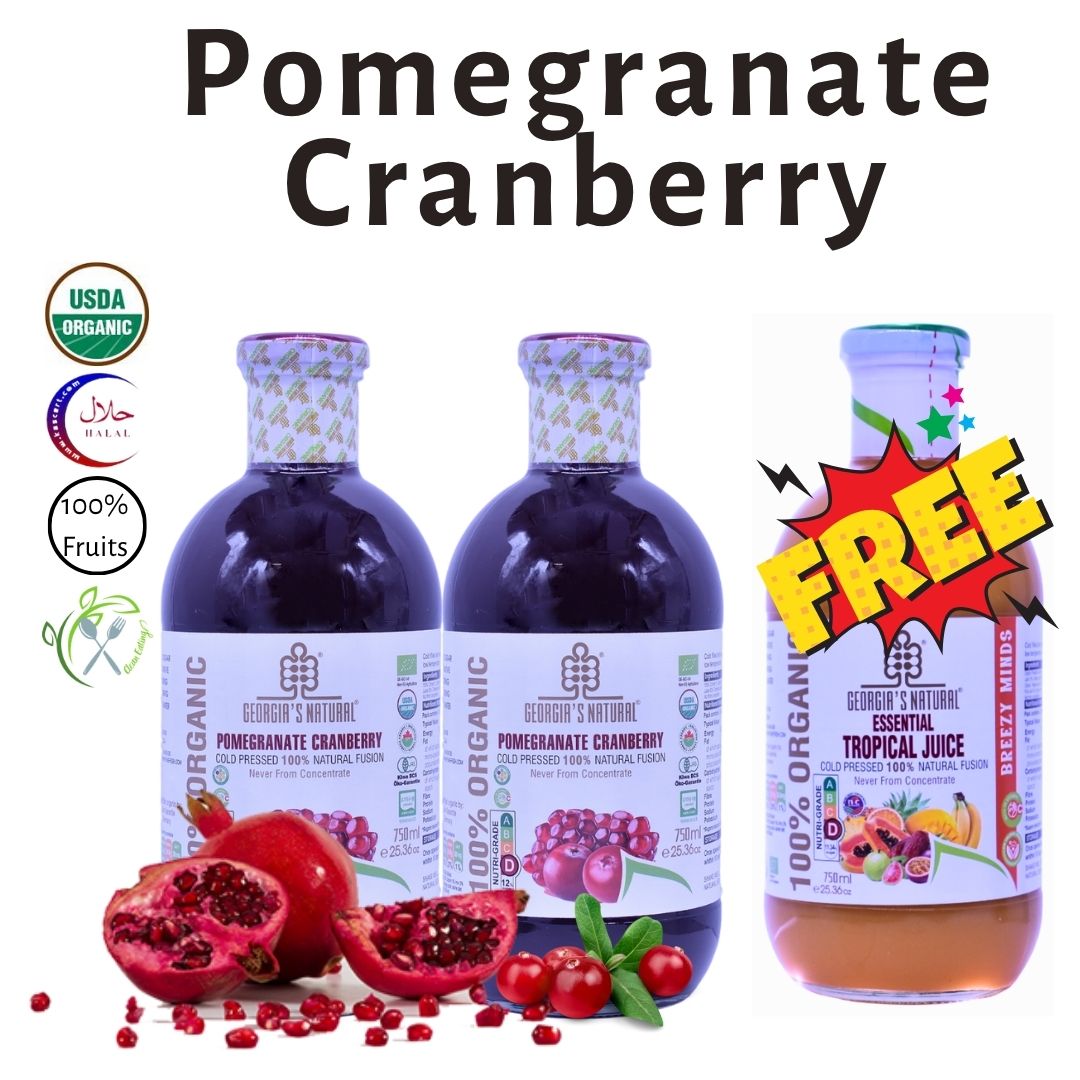 [Georgia's Natural] Pomegranate Cranberry Juice 750mL X 2 bottles | Buy 2 Get 1 FREE Organic Juice | 100% Pure Organic | NEVER From Concentrate | Premium Pure Fruit Juice