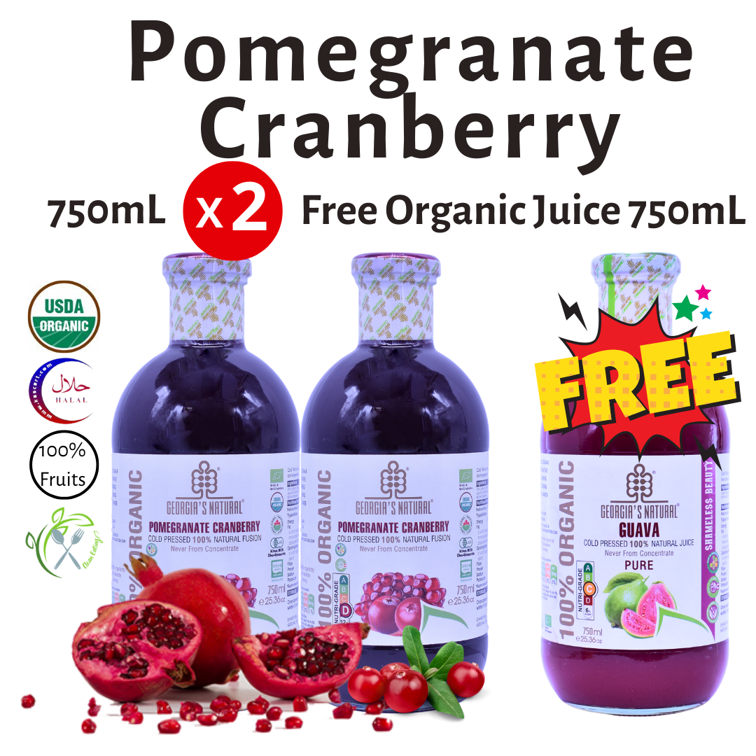[Georgia's Natural] Pomegranate Cranberry Juice 750mL X 2 bottles | Buy 2 Get 1 FREE Organic Juice | 100% Pure Organic | NEVER From Concentrate | Premium Pure Fruit Juice