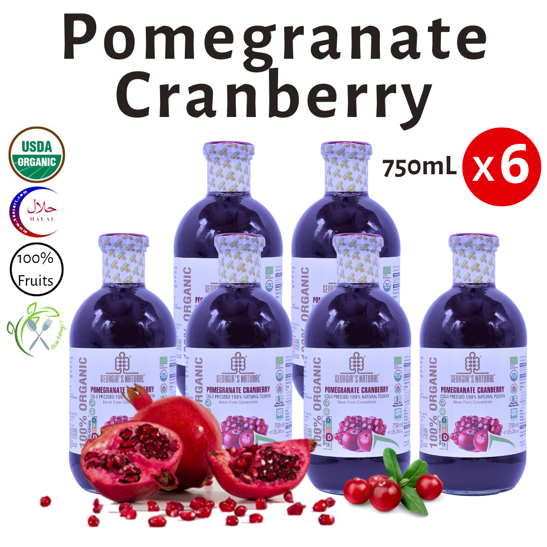 [Georgia's Natural] Pomegranate Cranberry Juice 750mLX6 Bottles | 100% Pure Organic | PREMIUM