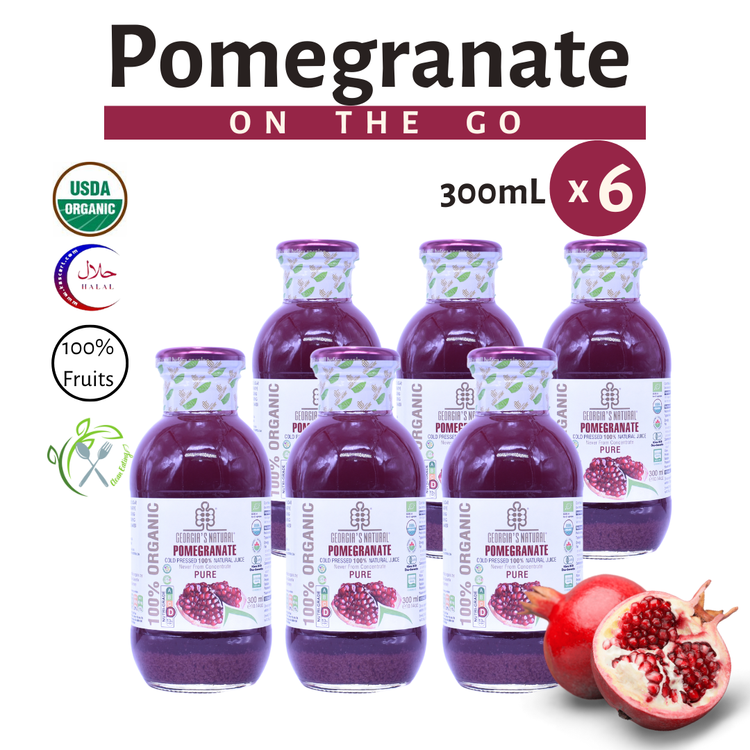[Georgia's Natural] Pomegranate Juice 300mLX6 Bottles | 100% PURE ORGANIC | NEVER FROM CONCENTRATE