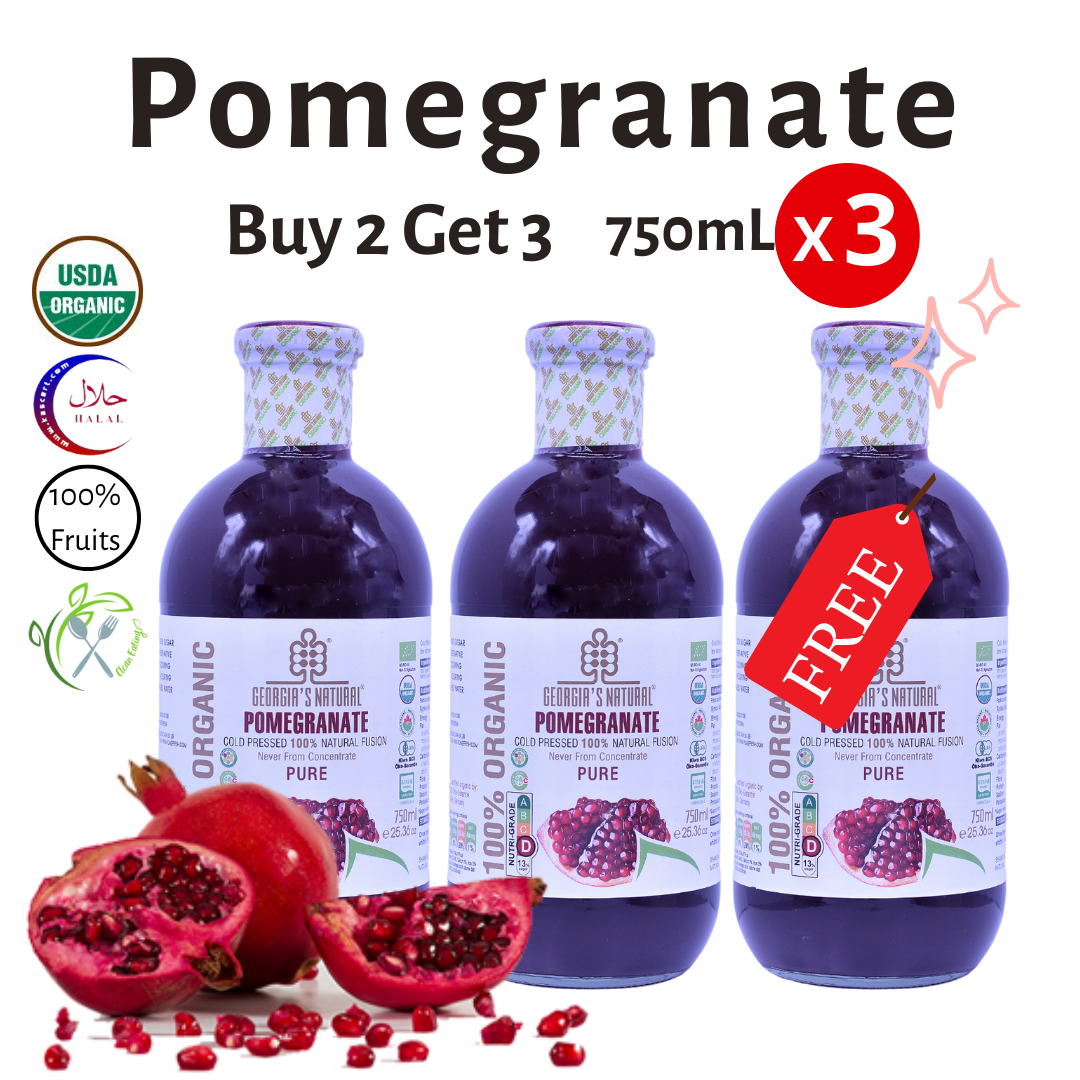 [Georgia's Natural] Pomegranate Juice 750mLX2 Bottles | 100% Pure Organic | PREMIUM |NOW Buy2 Get 3!