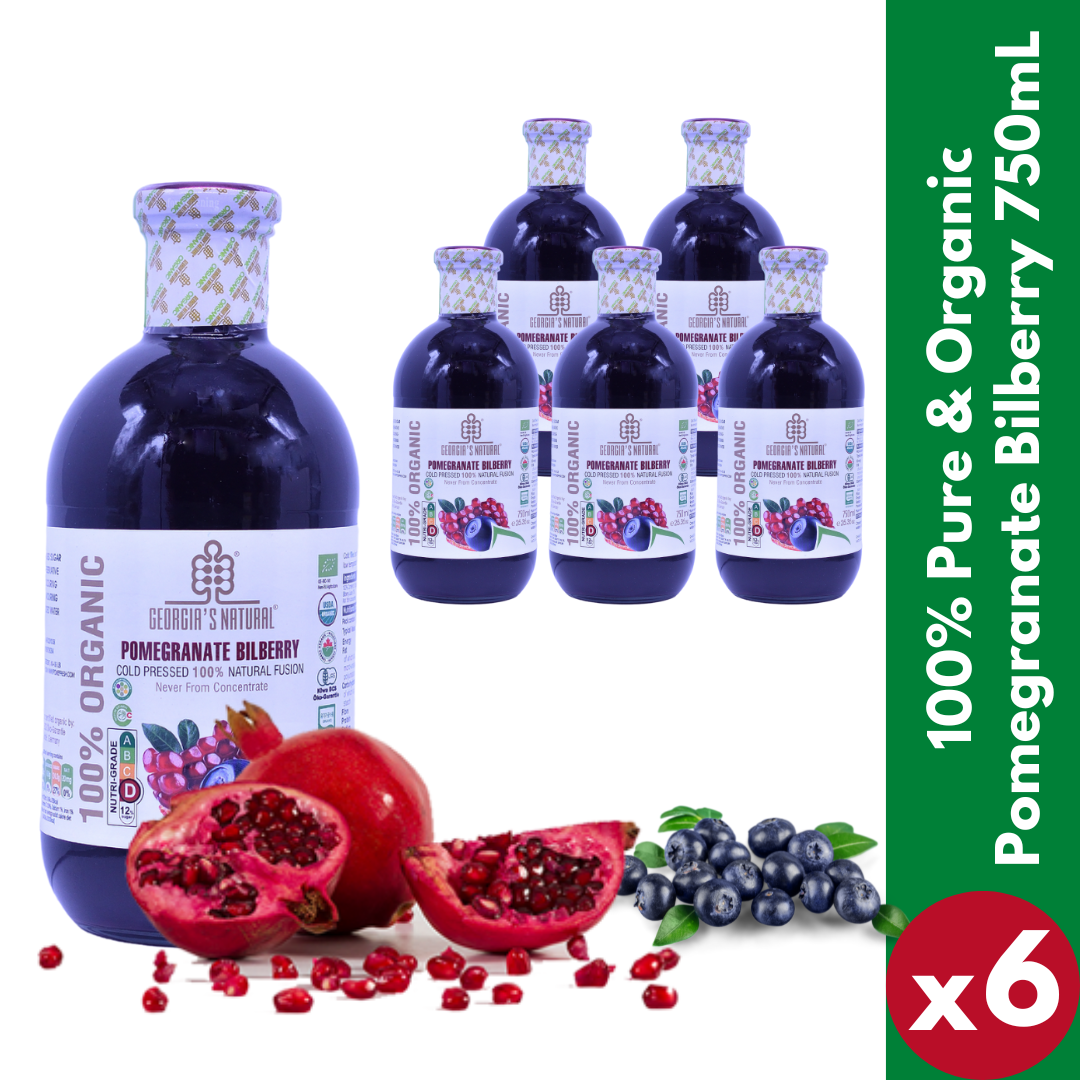 【Georgia's Natural】Pomegranate Bilberry Juice 750mLX6 Bottles | 100% Pure Organic