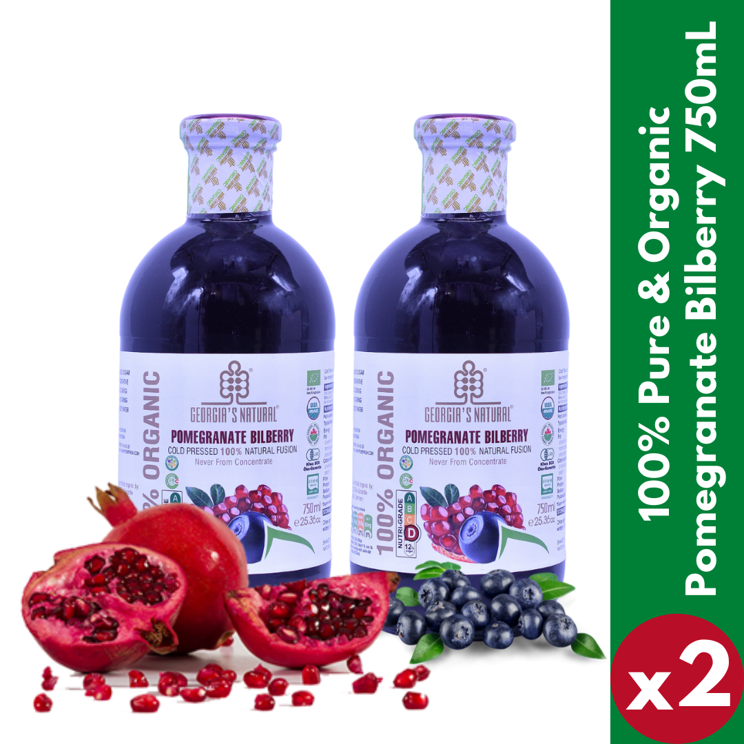 [Georgia's Natural] Pomegranate Bilberry Juice 750mLX2 Bottles | 100% Pure Organic | PREMIUM