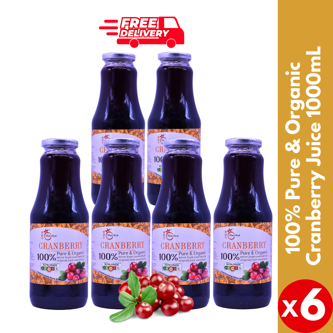 [PomeFresh] 100% Pure Organic Cranberry Juice 6 Bottles (1000mLX6) | Juice for UTI
