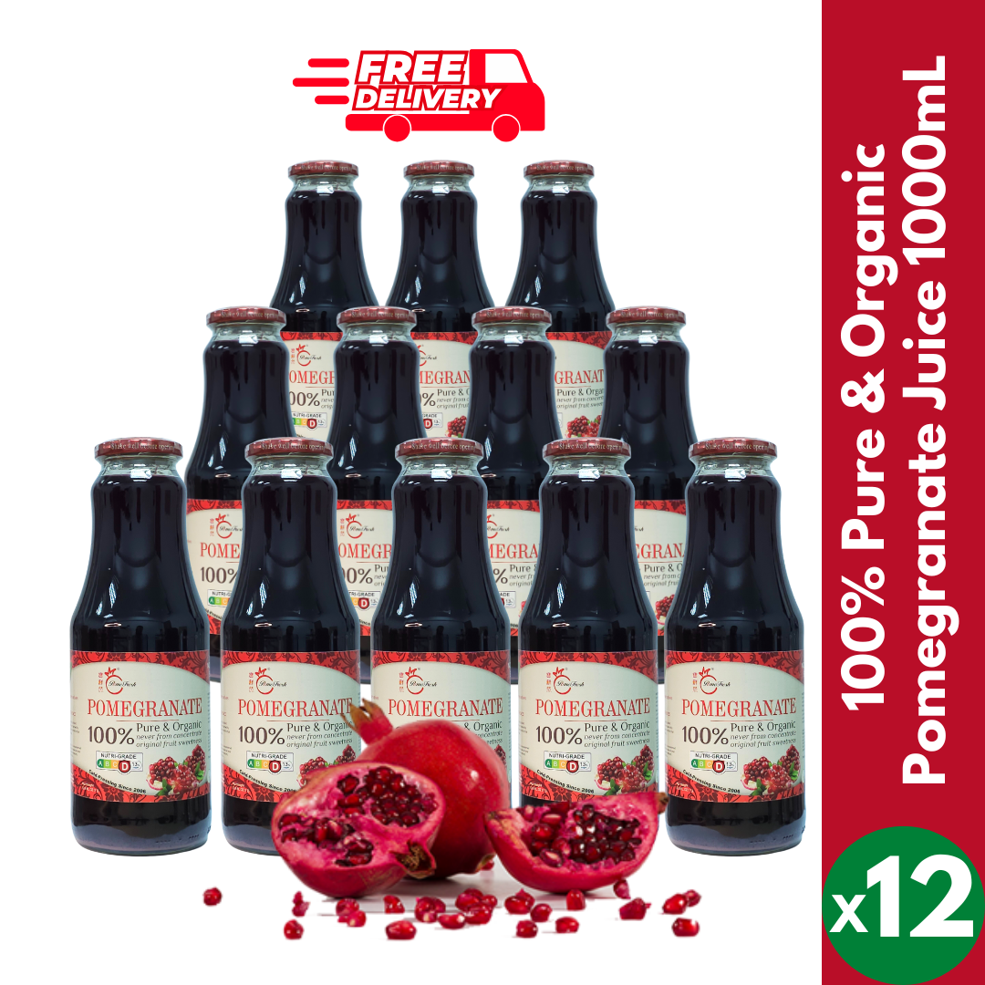 [PomeFresh] 100% Pure Organic Pomegranate Juice 12 Bottles (1000mL X 12)