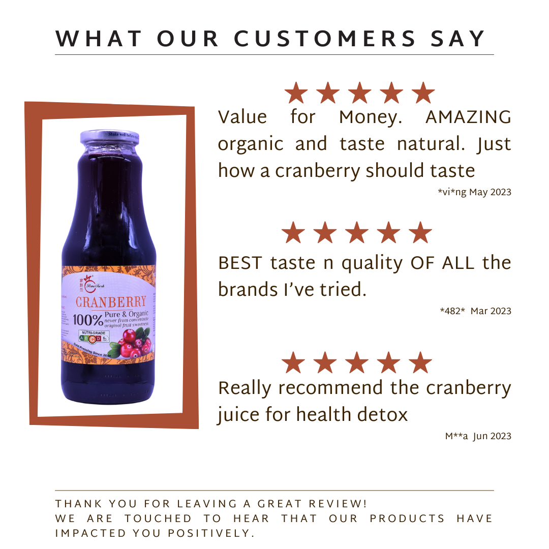 【PomeFresh】100% Pure Organic Cranberry Juice | 1000mLX4 Bottles | Never from Concentrate | Juice for UTI