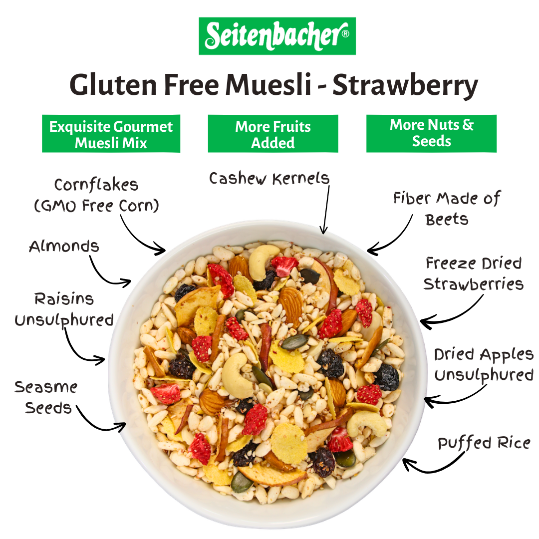 Seitenbacher Gluten Free Muesli – 375g x 2 bags | Strawberry, Cranberry | Best from Germany