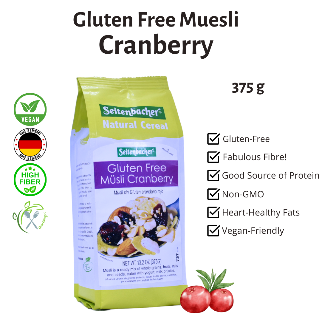 Seitenbacher Gluten Free Muesli – 375g x 2 bags | Strawberry, Cranberry | Best from Germany