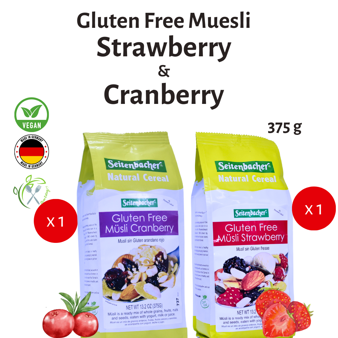 Seitenbacher Gluten Free Muesli – 375g x 2 bags | Strawberry, Cranberry | Best from Germany