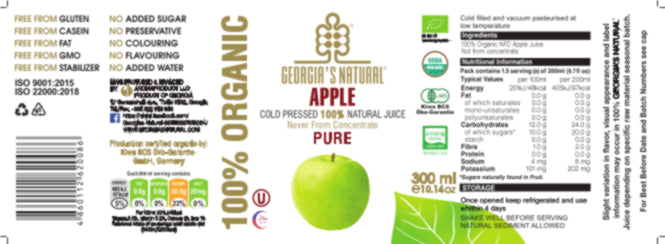 【Georgia's Natural】100% Pure Organic Apple Juice 300mL