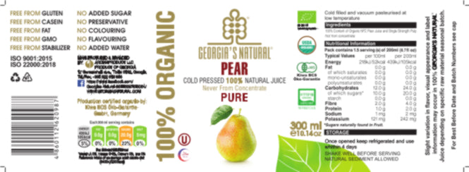 【Georgia's Natural】Pear Juice 300mL X 6 bottles | 100% Pure Organic | Immunity Booster