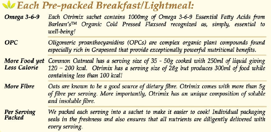 Otrimix Quickcook Oats Porridge 12 Meals (1 Box) - PomeFresh Organic Pte Ltd