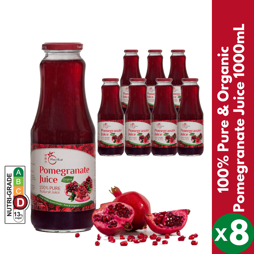 【PomeFresh】100% Pure Organic Pomegranate Juice 1 Carton (1000mL X 8)