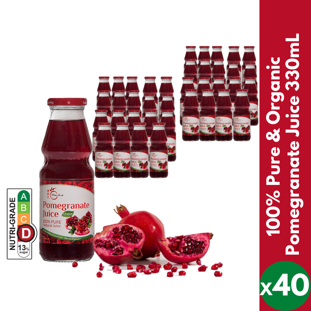 【PomeFresh】100% Pure Organic Pomegranate Juice 330mLX40 (2 Cartons) - SAVE $38