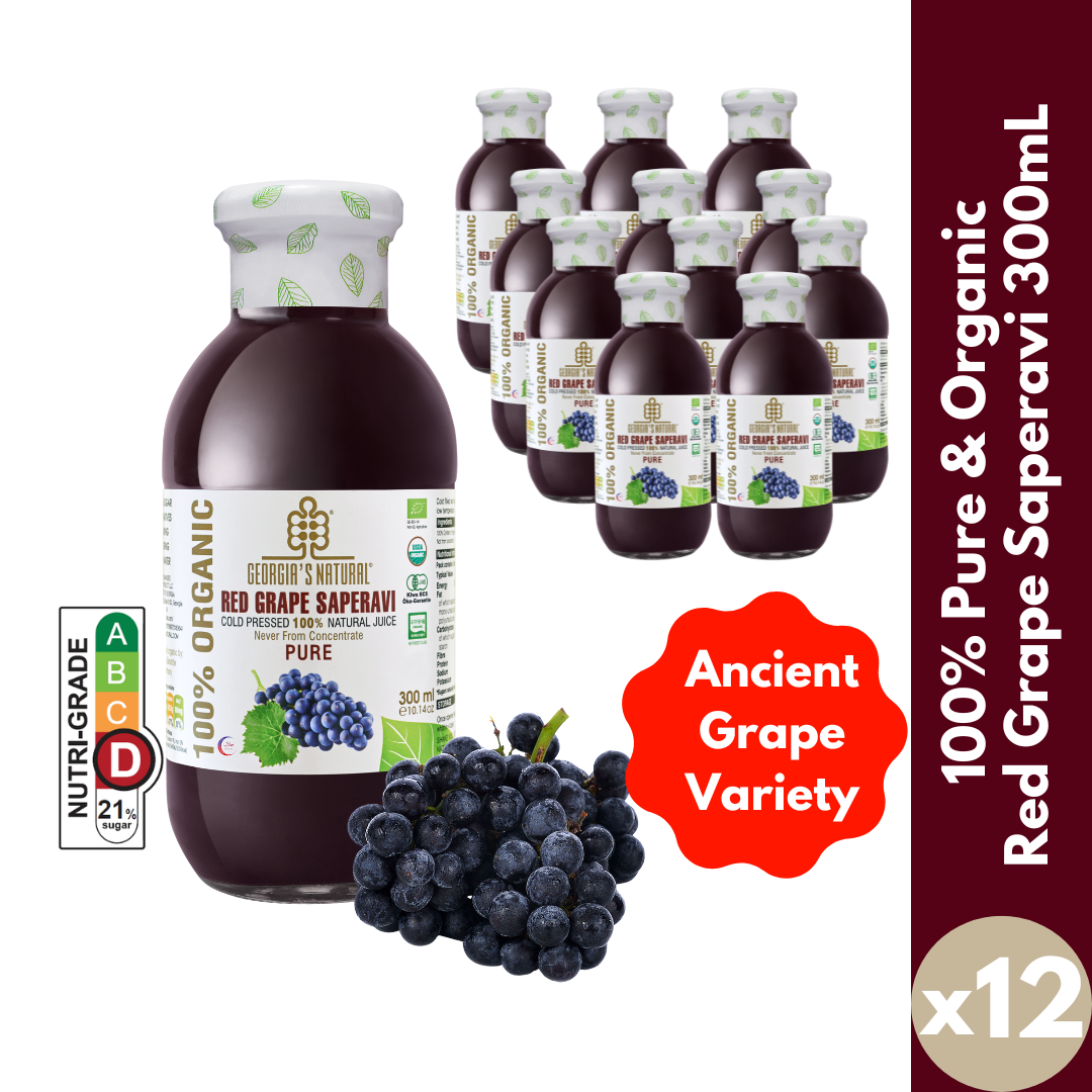 【Georgia's Natural】Red Grape SAPERAVI Juice 300mLX12 (12 Bottles) | 100% Pure Organic | Ultimate Red Detox
