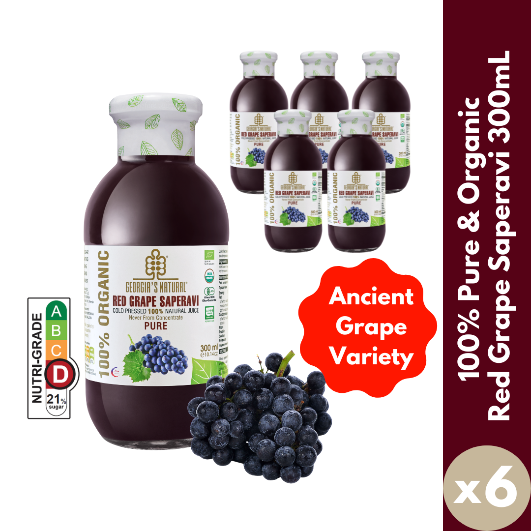 【Georgia's Natural】Red Grape SAPERAVI Juice 300mLX6 (6 Bottles) | 100% Pure Organic | Ultimate Red Detox