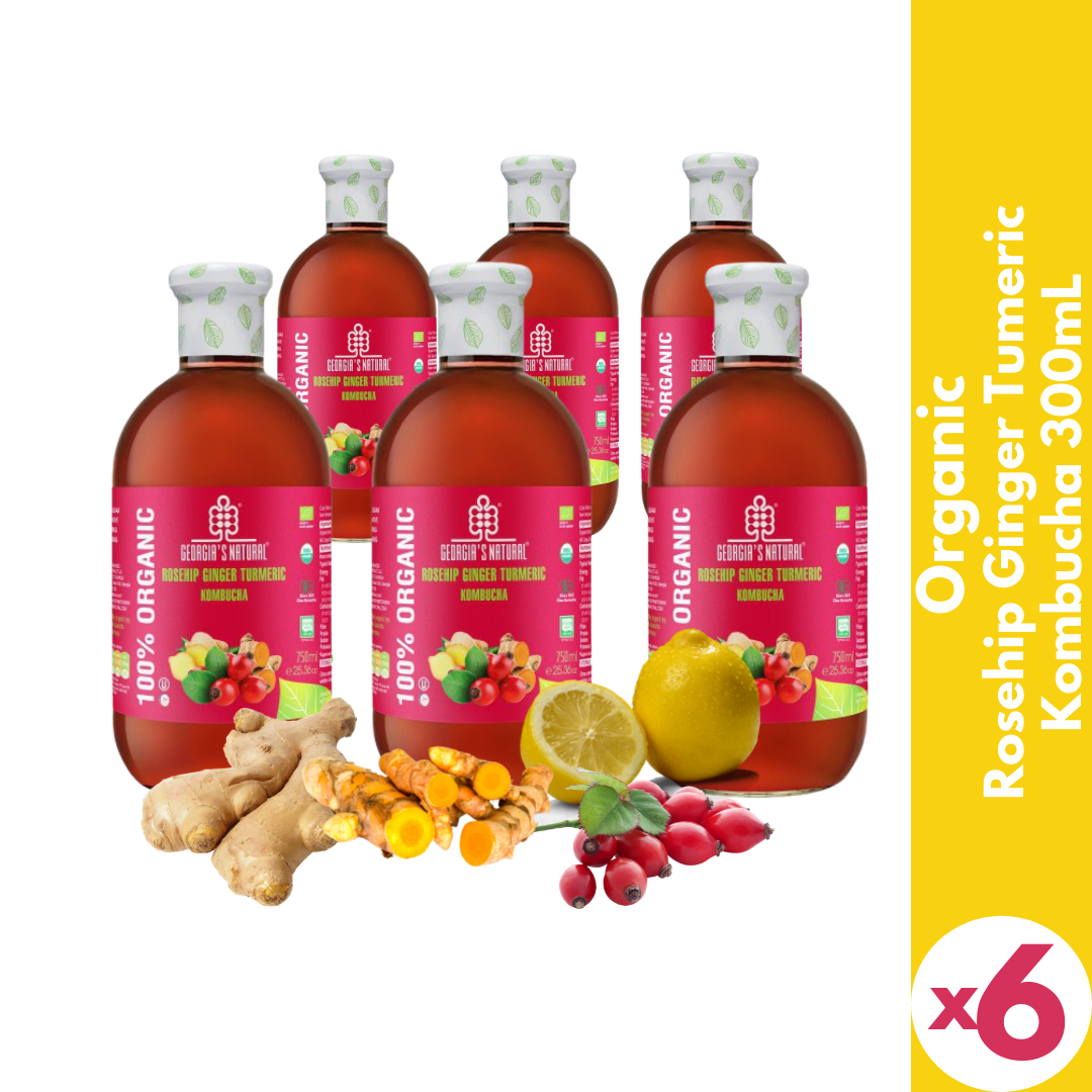 【Georgia's Natural】Organic Kombucha | 300mL X 6 bottles | Rosehip Ginger Turmeric  | Immunity Booster | Detoxifying | Beautiful Skin