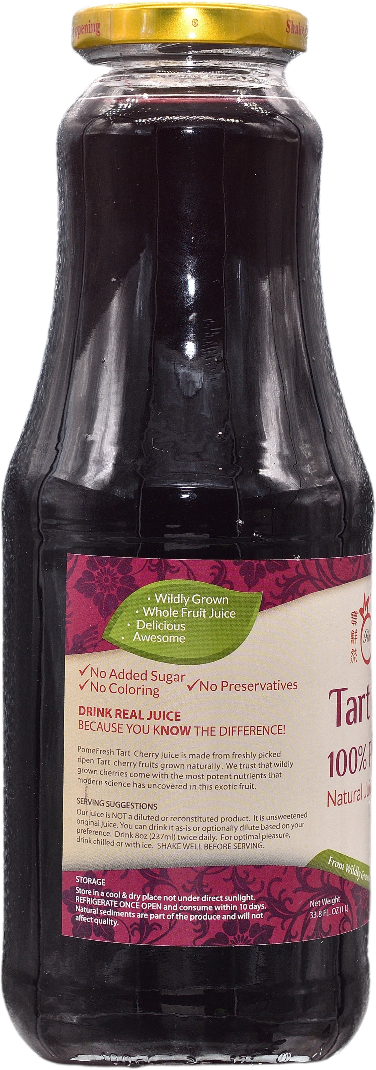 PomeFresh 100% Pure Organic Tart Cherry Juice 1L
