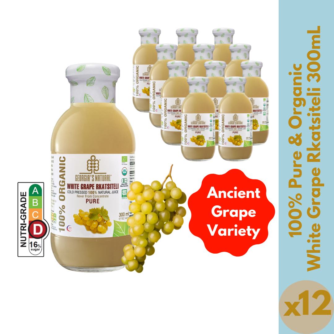 【Georgia's Natural 】White Grape RKATSITELI Juice 300mLX12 (12 Bottles) | 100% Pure Organic | Ultimate White Detox