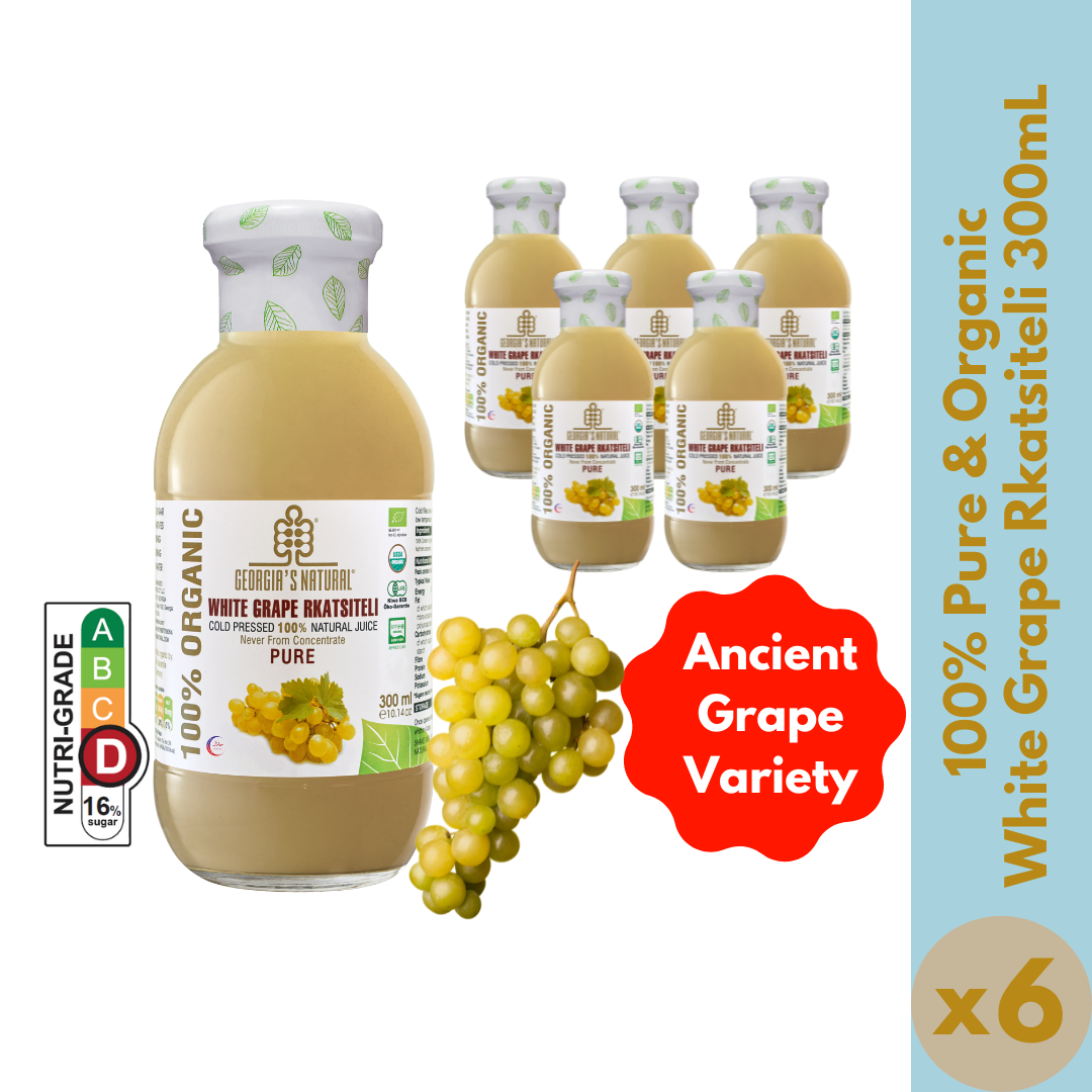 【Georgia's Natural 】White Grape RKATSITELI Juice 300mLX6 (6 Bottles) | 100% Pure Organic | Ultimate White Detox